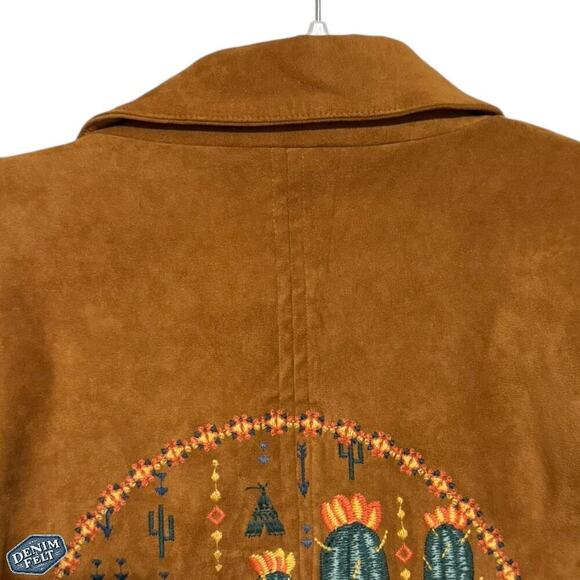 ANDRÉE by UNIT Tan Suede Fringe Jacket w/ Embroidered Cactus &Thunderbird Design - Picture 15 of 16